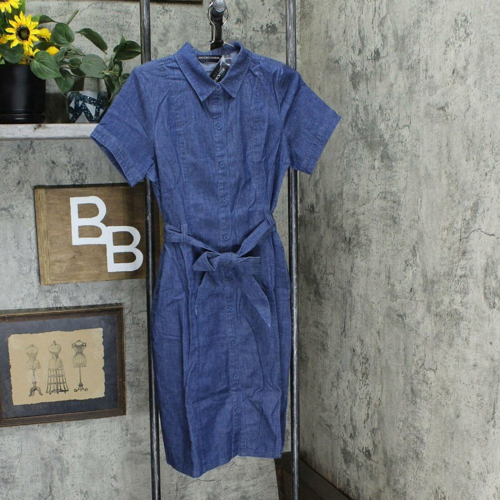 NWT Brooke Shields Denim Shirt Dress 4 Blue - Picture 4 of 7